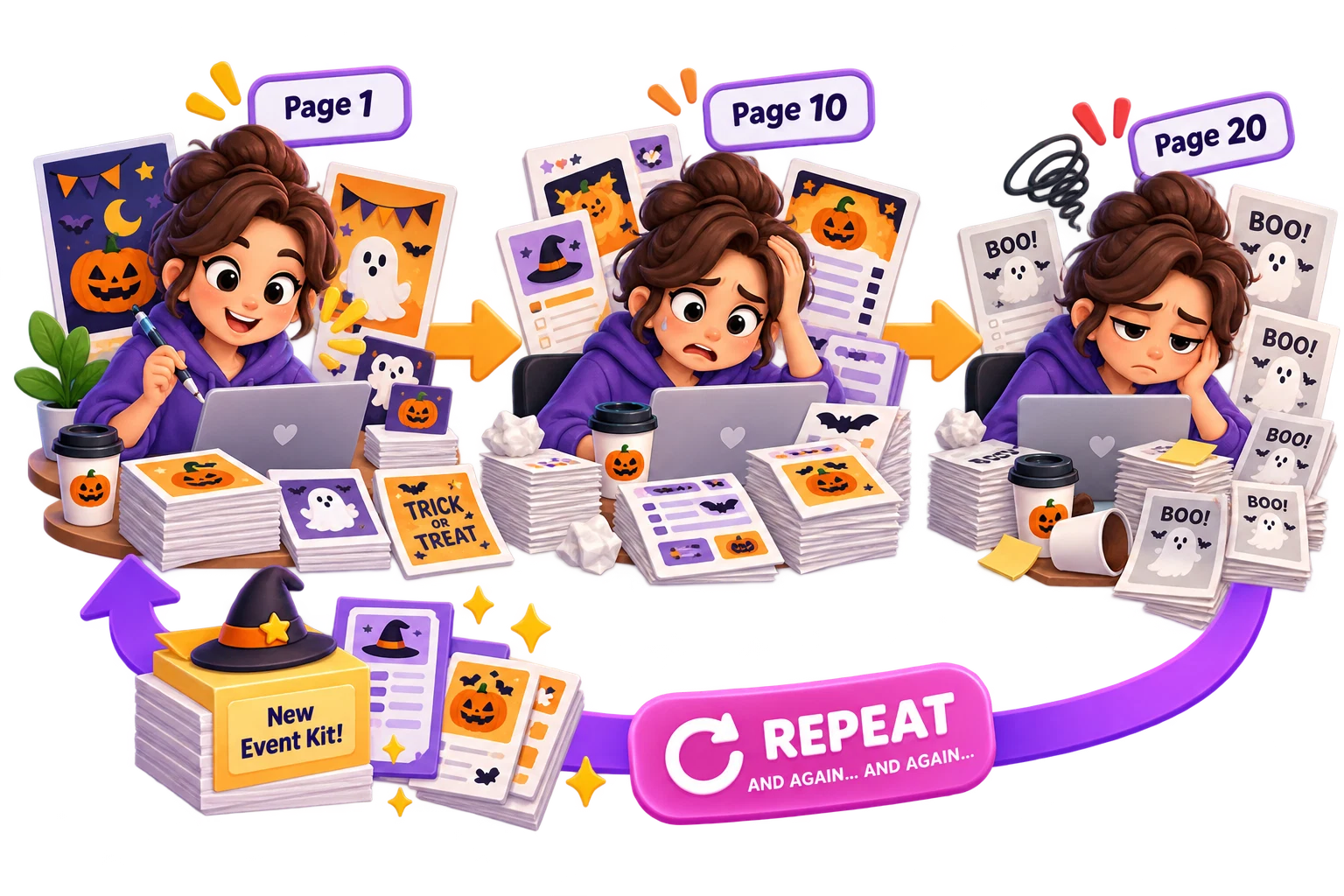 Step 4 repeated manual workload across many Halloween printable pages