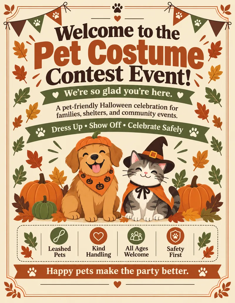Pet Costume Contest generated printable — Welcome Sign