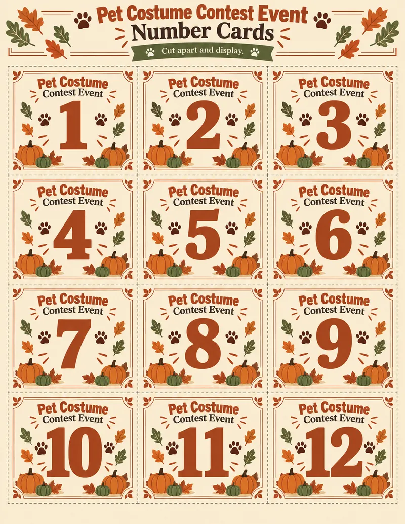 Pet Costume Contest generated printable — Contestant Number Cards