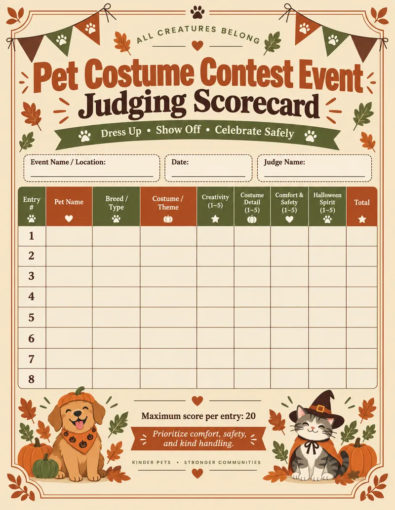 Pet Costume Contest generated printable — Judging Scorecard