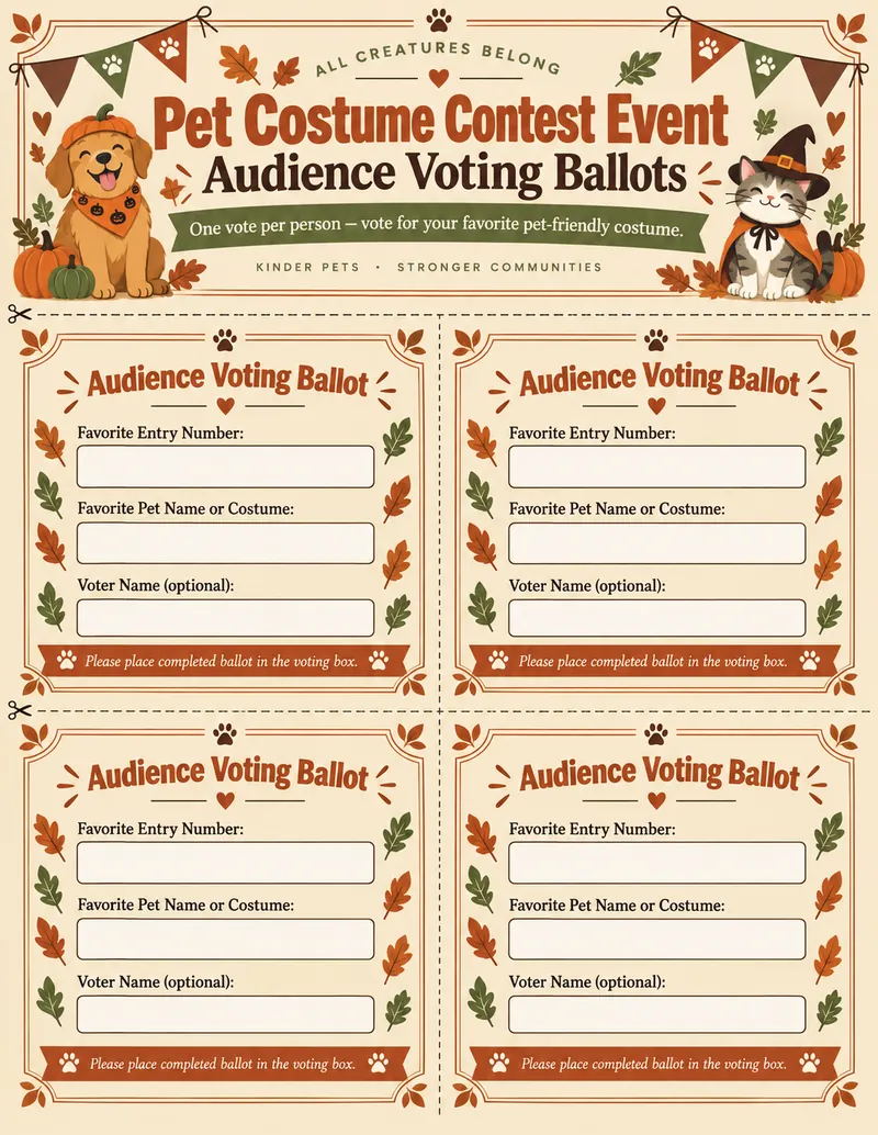 Pet Costume Contest generated printable — Audience Voting Ballots