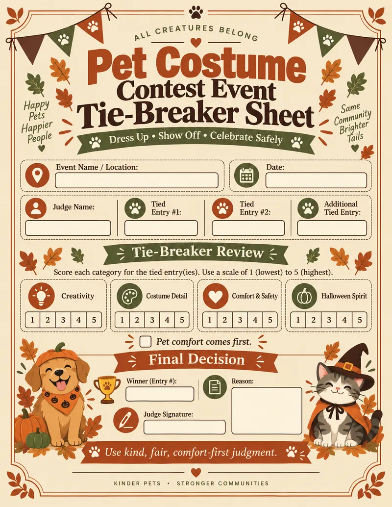 Pet Costume Contest generated printable — Tie-Breaker Sheet