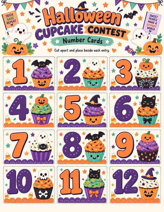 Halloween Cupcake Contest — Contestant Number Cards