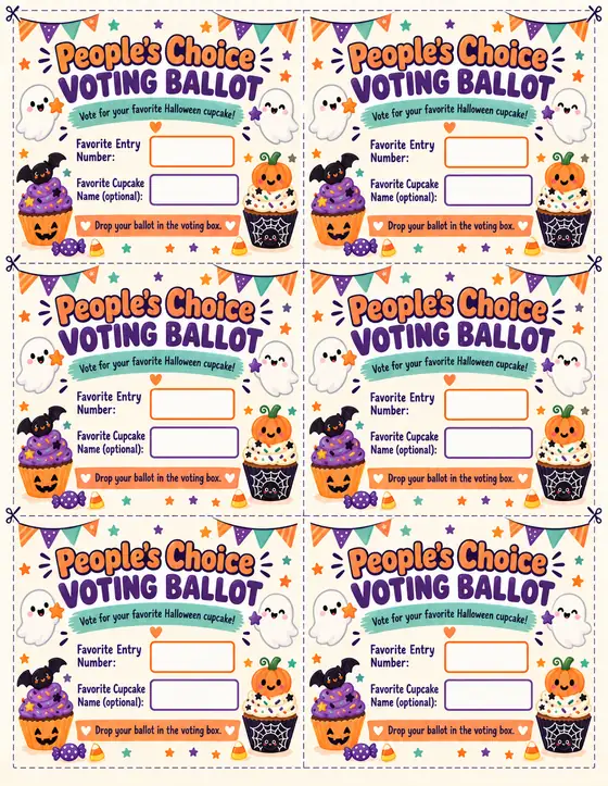 Halloween Cupcake Contest — People's Choice Voting Ballots