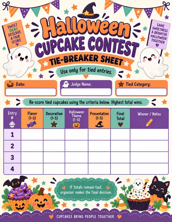 Halloween Cupcake Contest — Tie-Breaker Sheet