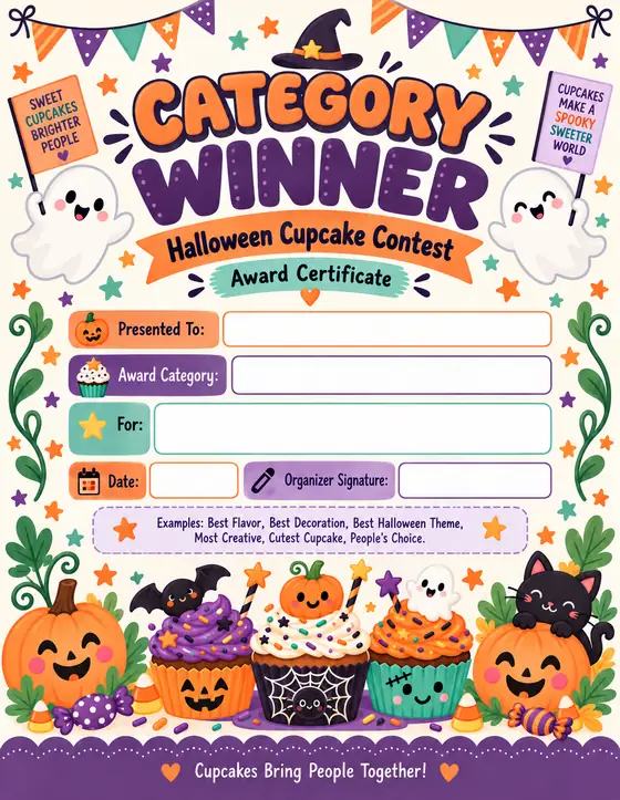 Halloween Cupcake Contest — Category Winner Certificate