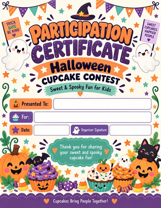 Halloween Cupcake Contest — Participation Certificate