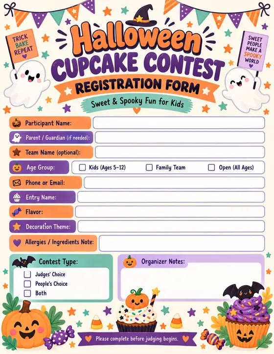 Halloween Cupcake Contest — Registration Form
