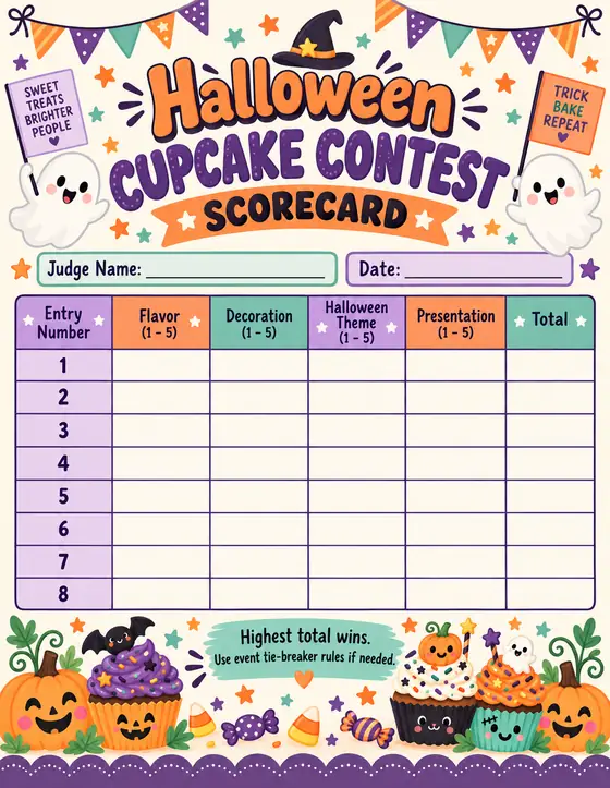 Halloween Cupcake Contest — Judging Scorecard