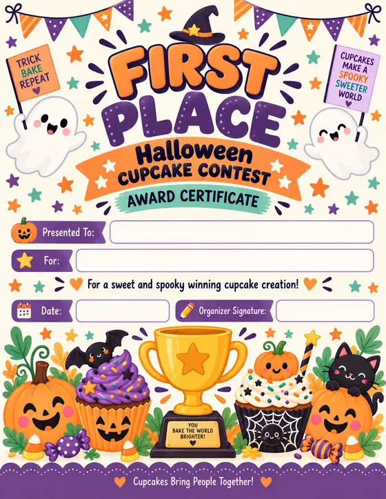 Halloween Cupcake Contest — First Place Award Certificate